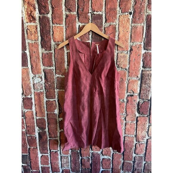 Free People Women's Retro Love Cow Suede Mini Dress in Maroon Size Small - Picture 1 of 3